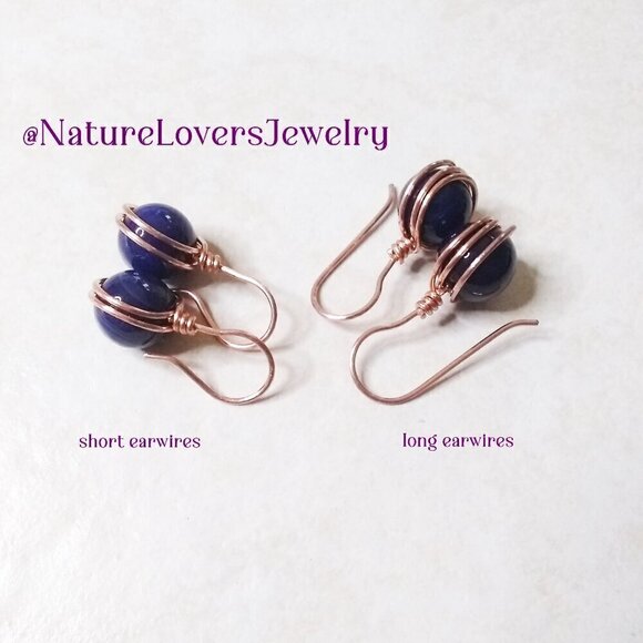 Scrumptious! Deepest Purple Agate + Copper ~ Chunky Wire Wrapped Dangle Earrings - Picture 6 of 8